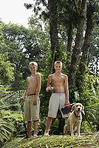Mind Body Soul - young boys with dog and fishing gear