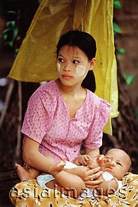 Asia Images Group - Myanmar (Burma), Yangon (Rangoon), Mother and child, streetscene.