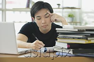 AsiaPix - Young adult studying with laptop and books