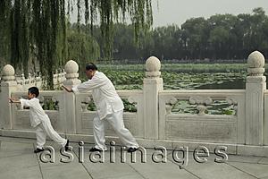 Asia Images Group - Older man and boy doing Tai Chi in park, Beijing, China