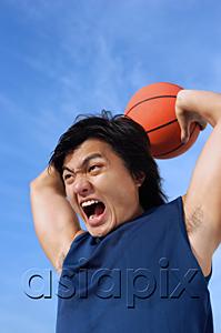 AsiaPix - Man holding basketball, shouting