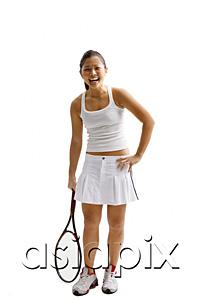 AsiaPix - Young woman in tennis outfit, standing with tennis racket